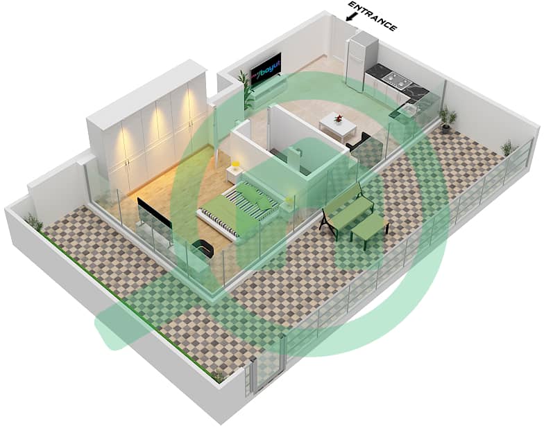 Резиденции Биллионера от Binghatti - Апартамент 1 Спальня планировка Тип 4 Type 4 interactive3D