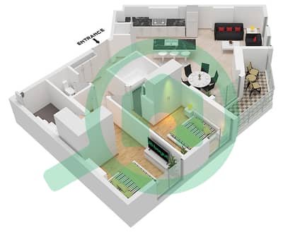 المخططات الطابقية لتصميم النموذج / الوحدة A / UNIT 12,15 FLOOR 1 شقة 2 غرفة نوم - أربور ڤيو