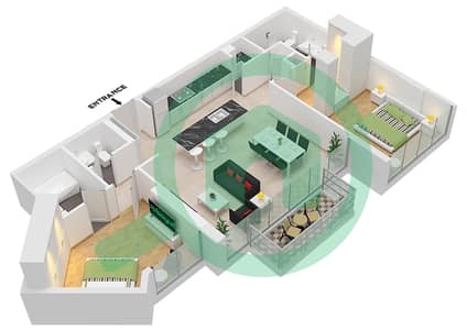 المخططات الطابقية لتصميم النموذج / الوحدة B / UNIT 2-3 FLOOR 1-7 شقة 2 غرفة نوم - أربور ڤيو