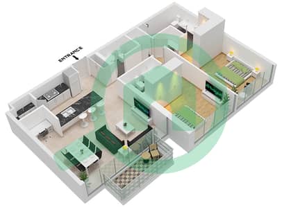 المخططات الطابقية لتصميم النموذج / الوحدة C / UNIT 21 FLOOR 1 شقة 2 غرفة نوم - أربور ڤيو
