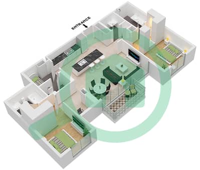 المخططات الطابقية لتصميم النموذج / الوحدة D / UNIT 9-10 FLOOR 1 شقة 2 غرفة نوم - أربور ڤيو