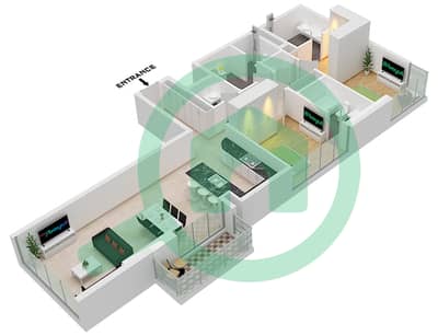 المخططات الطابقية لتصميم النموذج / الوحدة E / UNIT 20 FLOOR 1 شقة 2 غرفة نوم - أربور ڤيو