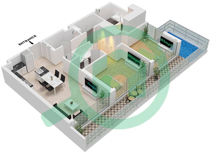 牛津花园 - 2 卧室公寓单位809 FLOOR 8戶型图 Unit 809 Floor 8 interactive3D