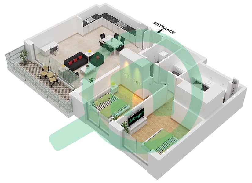 The Cove II Building 8 - 2 Bedroom Apartment Unit 6 FLOOR 1-7 Floor plan Unit 6 Floor 1-7 interactive3D