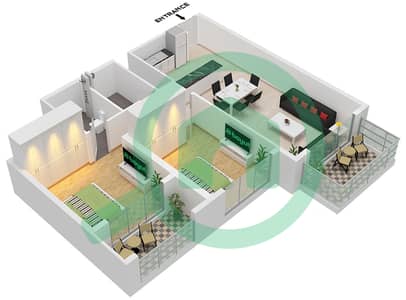 المخططات الطابقية لتصميم النموذج G FLOOR 2-8 شقة 2 غرفة نوم - ذا هافن