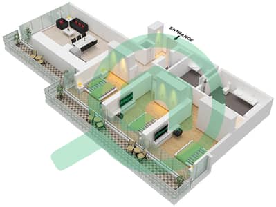 المخططات الطابقية لتصميم الوحدة 08 FLOOR 16-36,40-52 شقة 3 غرف نوم - العنوان رزيدنسز دبي أوبرا برج 1