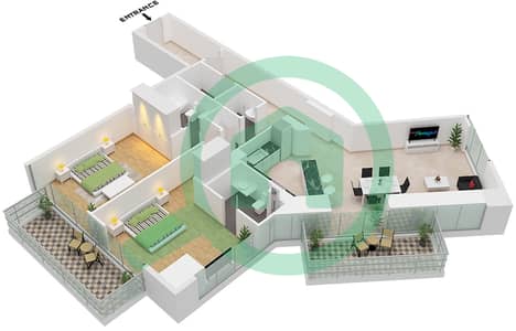 المخططات الطابقية لتصميم الوحدة 07 شقة 2 غرفة نوم - برج نوبلز
