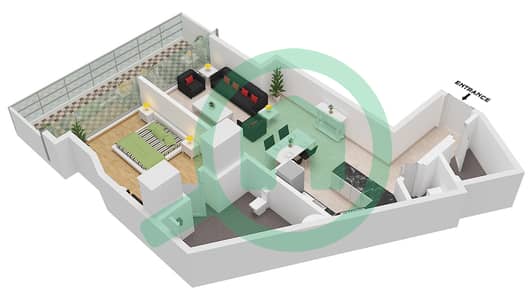 المخططات الطابقية لتصميم النموذج E1-M شقة 1 غرفة نوم - داماك كازا