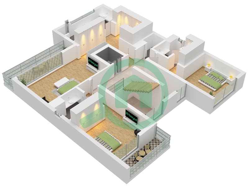 المخططات الطابقية لتصميم النموذج THE CASCADE فیلا 5 غرف نوم - شاطئ البحيرة Type The Cascade Floor First interactive3D