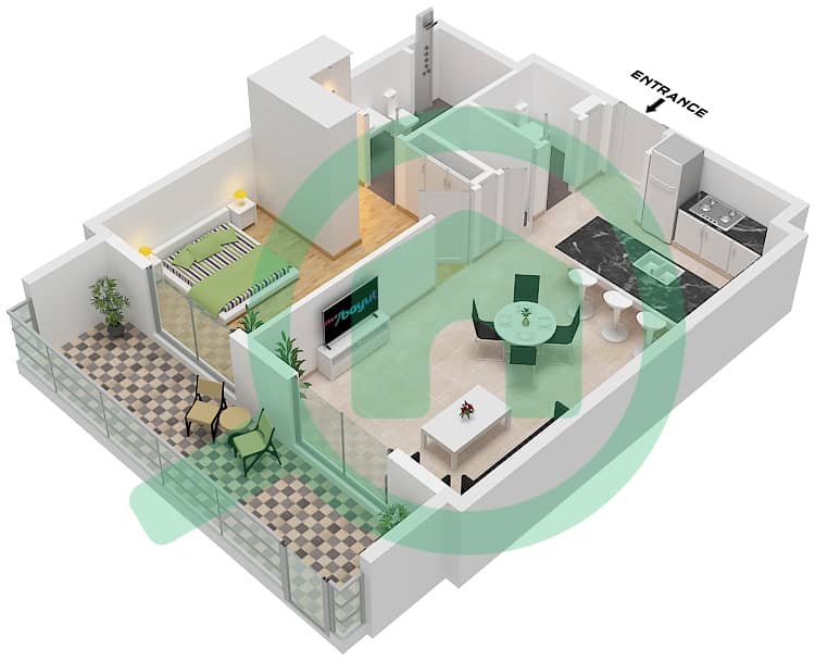 Kensington Waters Tower B - 1 Bedroom Apartment Type/unit A \ UNIT 04 FLOOR 1 Floor plan Type A Unit 04 Floor 1 interactive3D