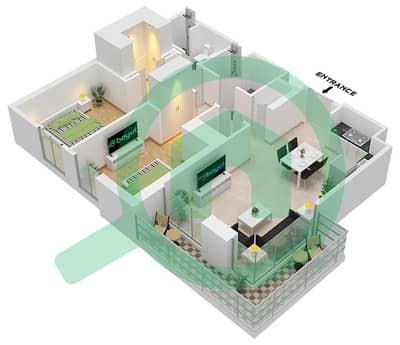 المخططات الطابقية لتصميم النموذج / الوحدة 2 / UNIT 11,17-19,21 شقة 2 غرفة نوم - برج A