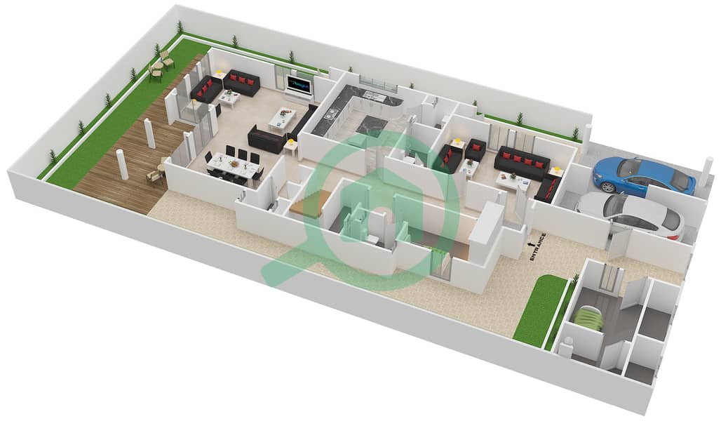 المخططات الطابقية لتصميم النموذج C فیلا 6 غرف نوم - حدائق بلووم Ground Floor image3D