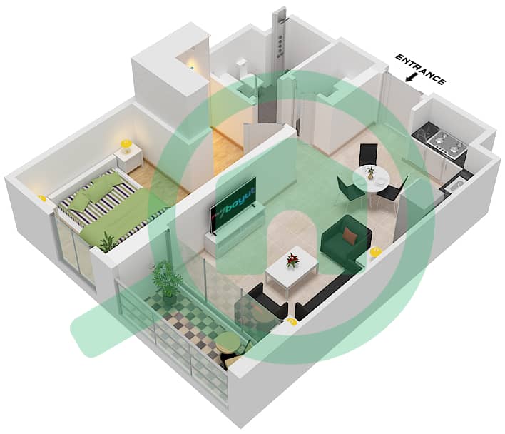 Tower A - 1 Bedroom Apartment Type/unit 1 / UNIT 25,27 Floor plan Type 1 Unit 27 Floor 3-11
Type 1 Unit 25 Floor 12 interactive3D