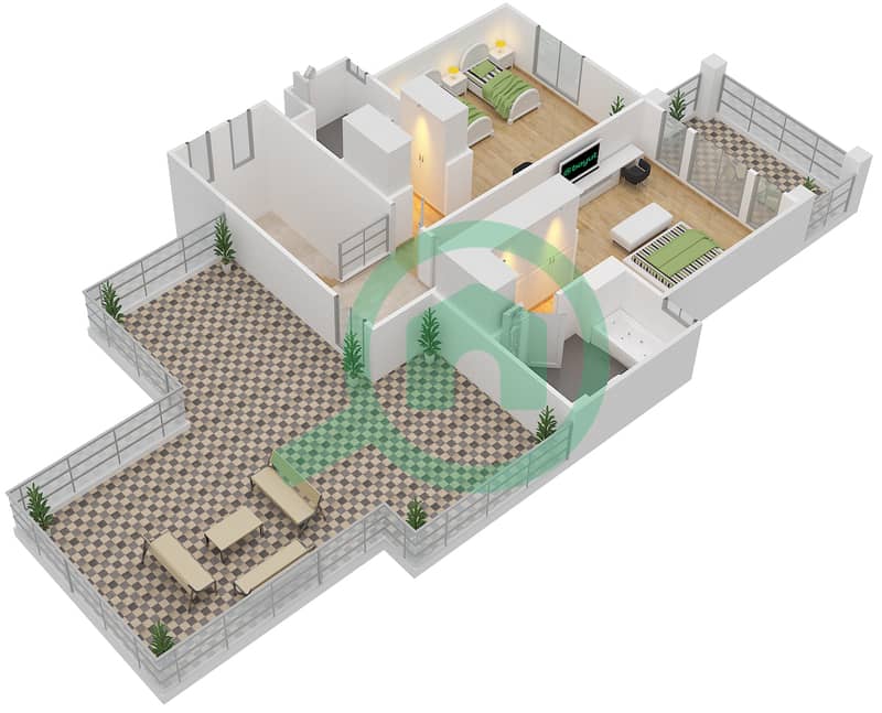 المخططات الطابقية لتصميم النموذج C فیلا 6 غرف نوم - حدائق بلووم Second Floor image3D