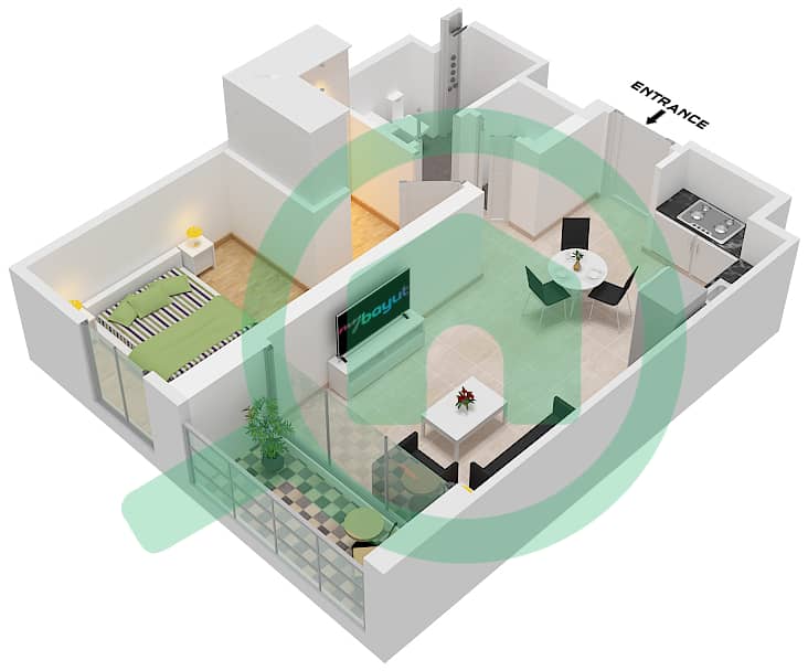 Tower A - 1 Bedroom Apartment Type/unit 4 / UNIT 21,23,25 Floor plan Type 4 Unit 25 Floor 3-11,
Type 4 Unit 23 Floor 12,13
Type 4 Unit 21 Floor 14 interactive3D