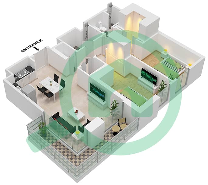 Tower A - 2 卧室公寓类型／单位2 / UNIT 3.5-7.9戶型图 Type 2 Unit 5 Floor 1
Type 2 Unit 6 Floor 2
Type 2 Unit 9 Floor 3-11
Type 2 Unit 7 Floor 12,13
Type 2 Unit 5 Floor 14,15
Type 2 Unit 3 Floor 16 interactive3D