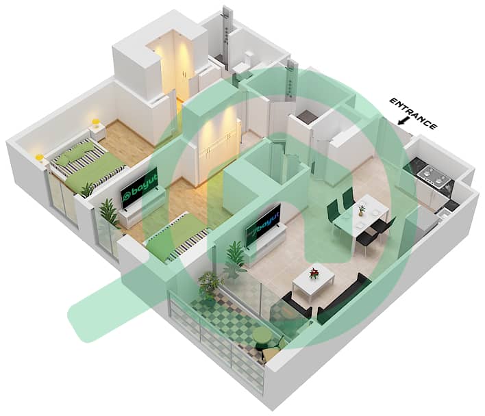Tower A - 2 Bedroom Apartment Type/unit 3 / UNIT 7,9-11,12,15-17 Floor plan Type 3 Unit 7 Floor 1
Type 3 Unit 10 Floor 1-2
Type 3 Unit 16 Floor 2 
Type 3 Unit 13 Floor 3-11,16
Type 3 Unit 19 Floor 3-11
Type 3 Unit 11,17 Floor 12,13
Type 3 Unit 9,15 Floor 14,15
Type 3 Unit 7,13 Floor 16 interactive3D