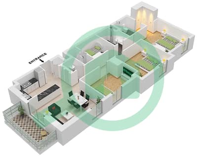 المخططات الطابقية لتصميم الوحدة 024 شقة 3 غرف نوم - وترز أج