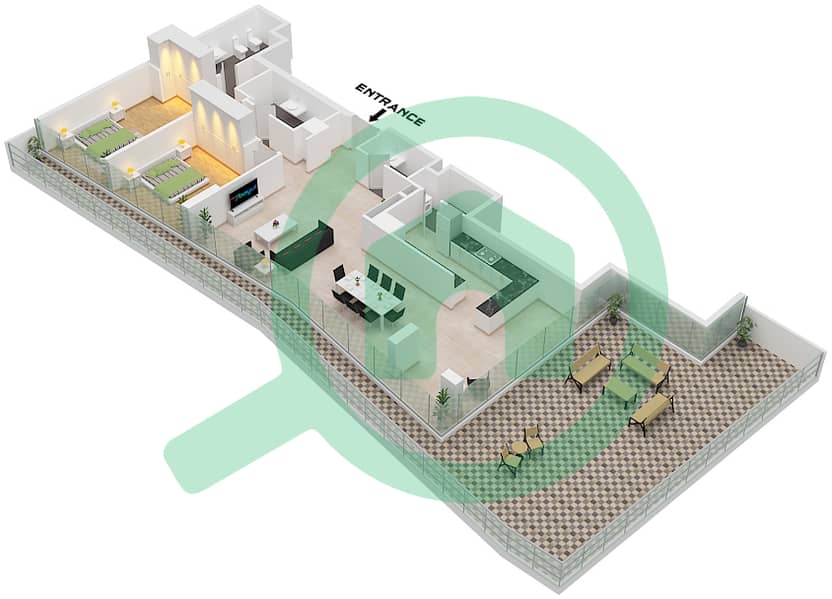 المخططات الطابقية لتصميم الوحدة 804 FLOOR 8 شقة 2 غرفة نوم - مساكن النسيم A Unit 4 Floor 8 interactive3D