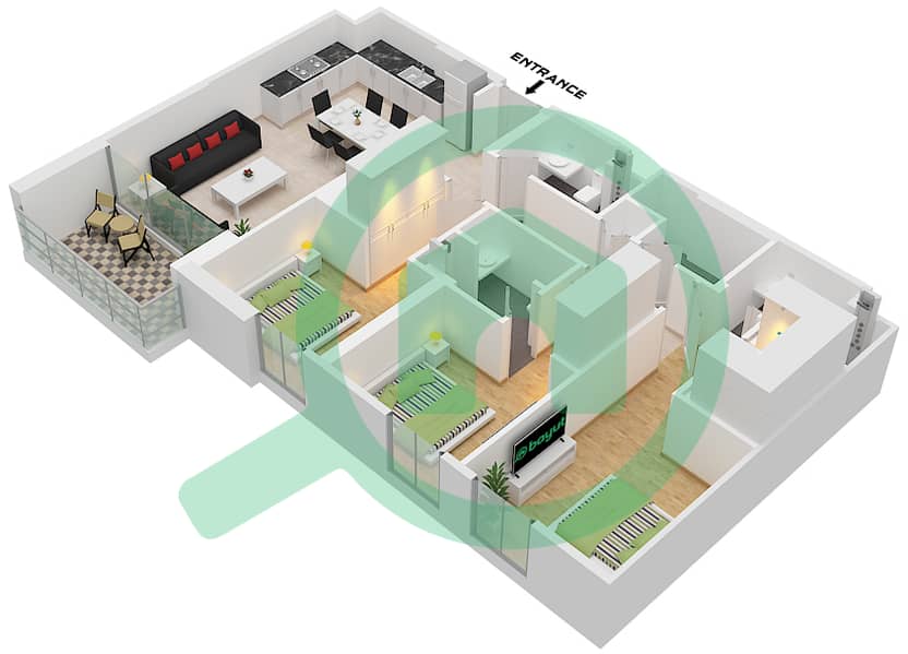 Tower A - 3 Bedroom Apartment Type/unit 3 / UNIT 12,14,16,18 Floor plan Type 3 Unit 18 Floor 3-11
Type 3 Unit 16 Floor 12-13
Type 3 Unit 14 Floor 14-15
Type 3 Unit 12 Floor 16 interactive3D