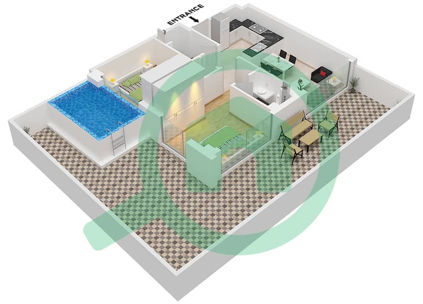 Майами от Самана - Апартамент 2 Cпальни планировка Тип C C Floor 1 interactive3D