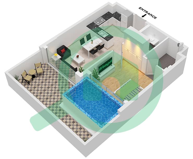 Майами от Самана - Апартамент 1 Спальня планировка Тип D D Floor 1 interactive3D