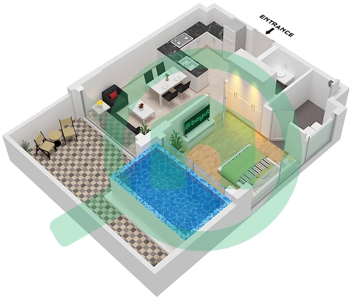 Майами от Самана - Апартамент 1 Спальня планировка Тип E E Floor 1 interactive3D