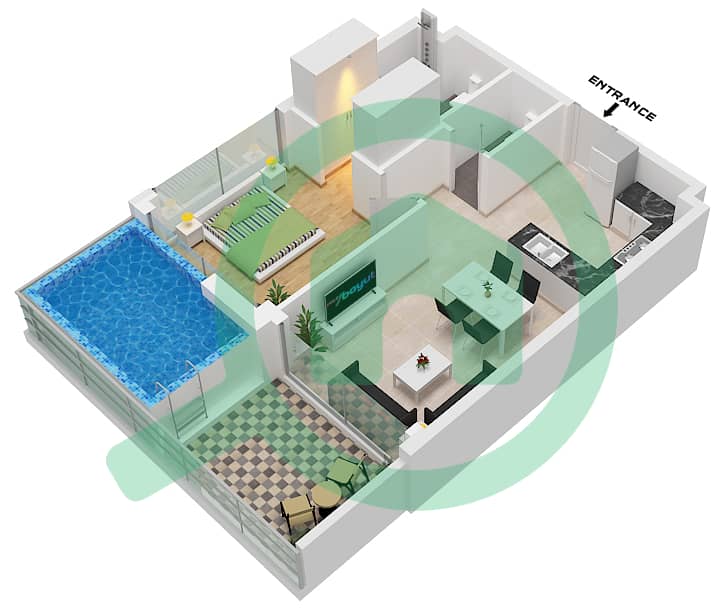 Майами от Самана - Апартамент 1 Спальня планировка Тип H H Floor 2-6 interactive3D