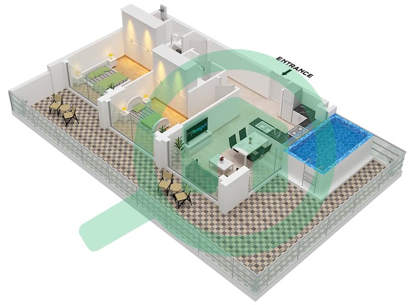 Miami by Samana - 2 Bedroom Apartment Type M Floor plan M Floor 2,4 interactive3D