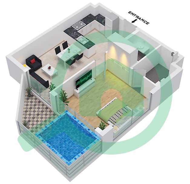 萨马纳迈阿密住宅综合体 - 1 卧室公寓类型O戶型图 O Floor 2-6 interactive3D