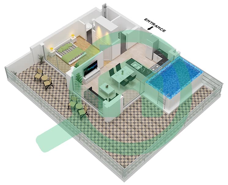 Майами от Самана - Апартамент 1 Спальня планировка Тип P P Floor 3,5 interactive3D