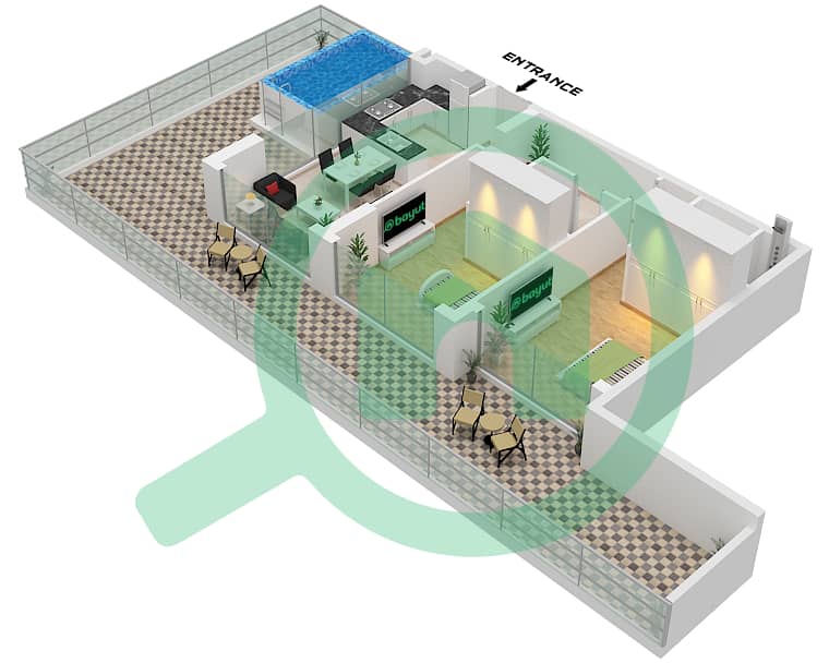 Майами от Самана - Апартамент 2 Cпальни планировка Тип Q Q Floor 4 interactive3D
