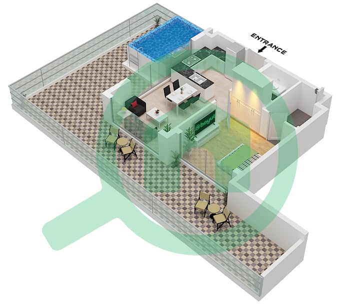 Майами от Самана - Апартамент 1 Спальня планировка Тип R R Floor 5 interactive3D