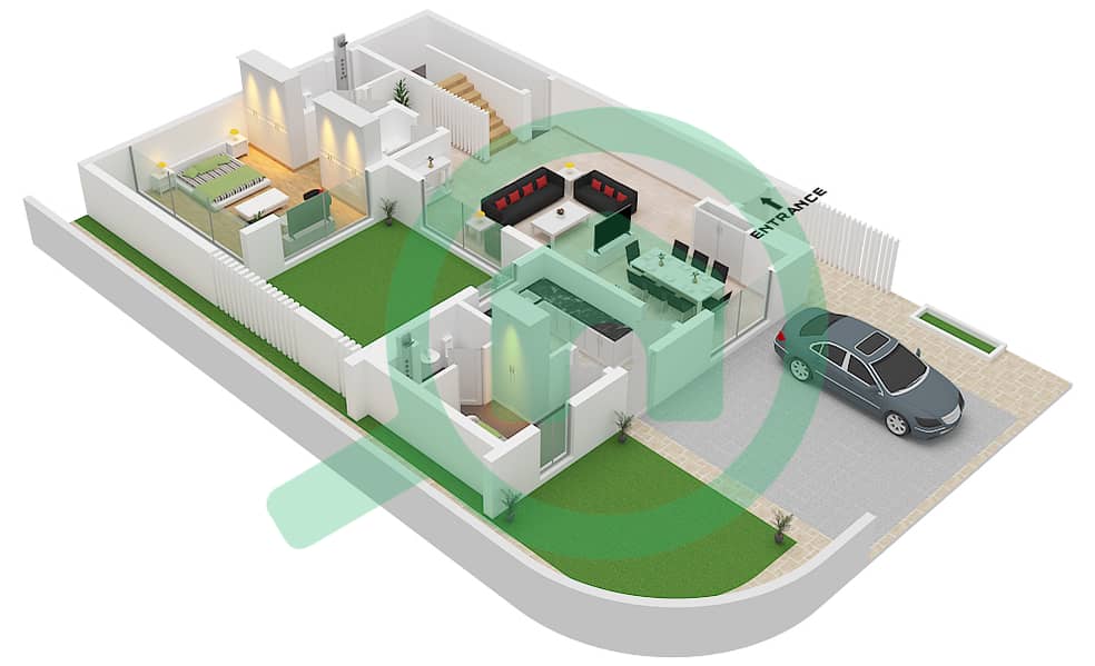 Мурджан Аль Саадият - Таунхаус 3 Cпальни планировка Тип TC Ground Floor interactive3D