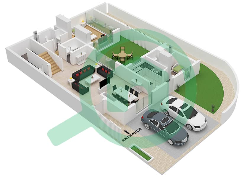 Murjan Al Saadiyat - 3 卧室联排别墅类型TC2戶型图 Ground Floor interactive3D