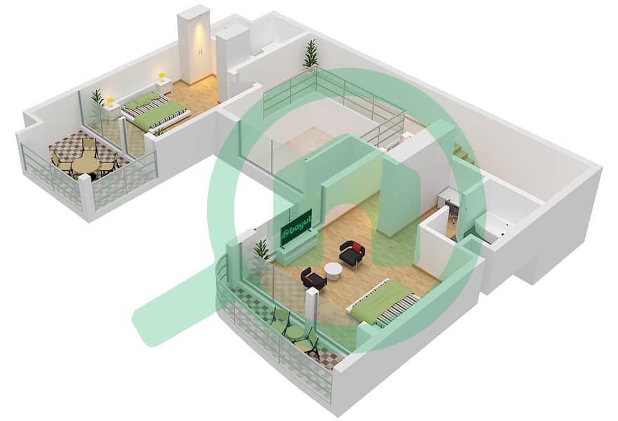 Murjan Al Saadiyat - 3 卧室联排别墅类型TC2戶型图 First Floor interactive3D