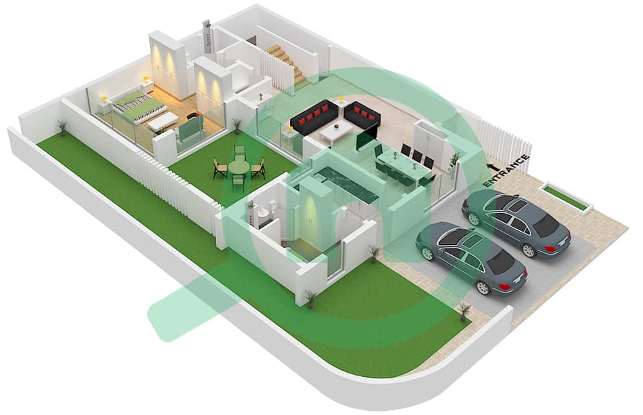 Murjan Al Saadiyat - 3 卧室联排别墅类型TC2-M戶型图 Ground Floor interactive3D