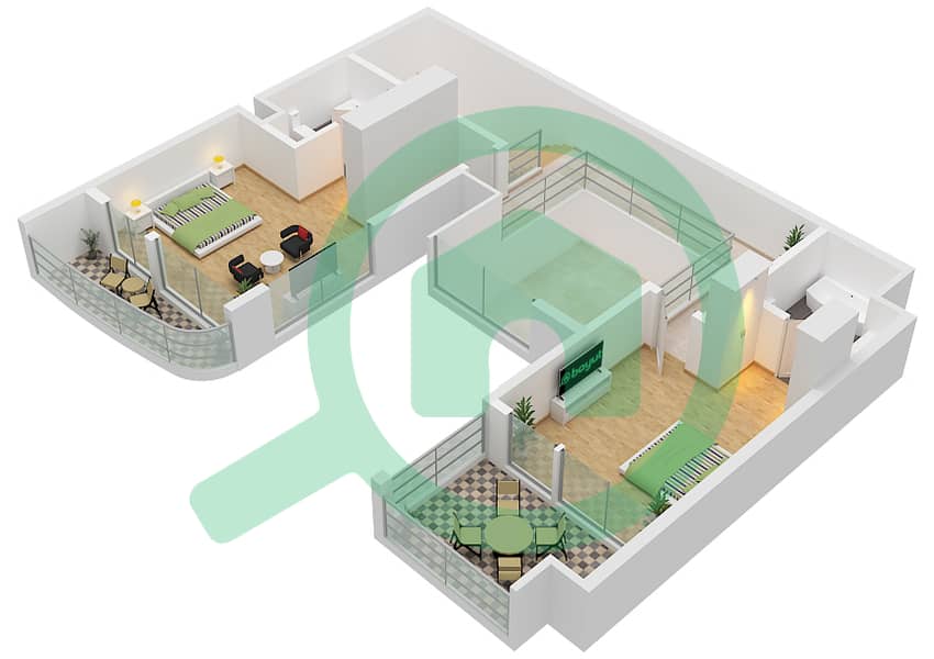 Murjan Al Saadiyat - 3 卧室联排别墅类型TC2-M戶型图 First Floor interactive3D