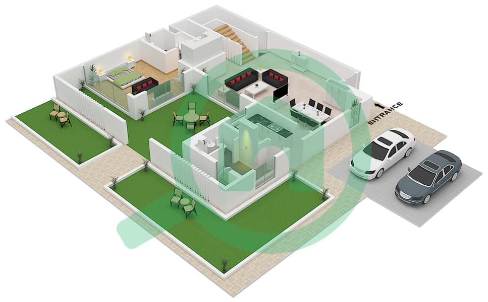 Murjan Al Saadiyat - 4 Bedroom Townhouse Type TC3 Floor plan Ground Floor interactive3D