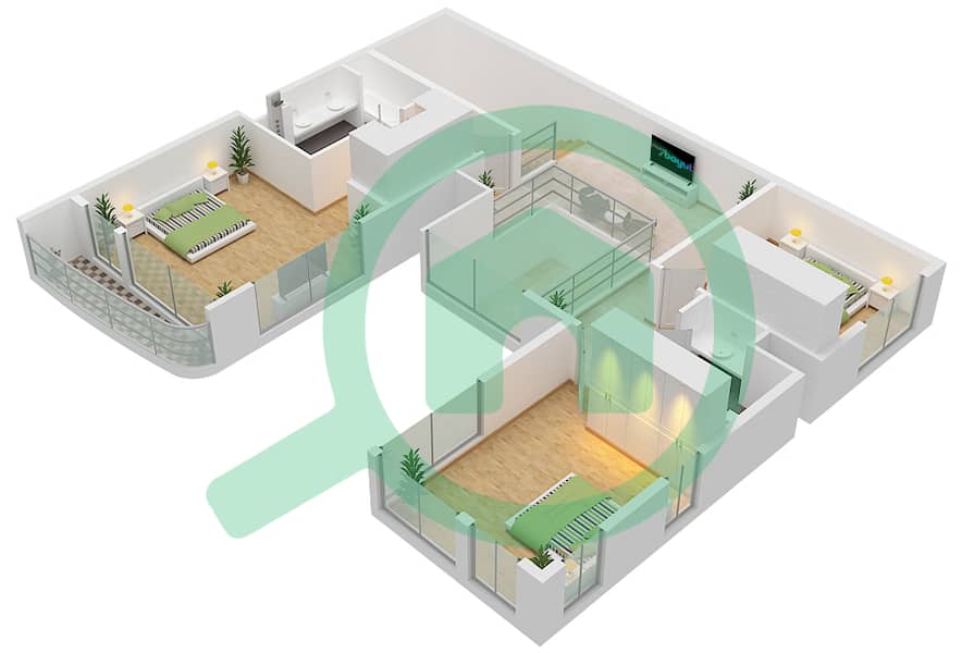 Murjan Al Saadiyat - 4 Bedroom Townhouse Type TC3 Floor plan First Floor interactive3D