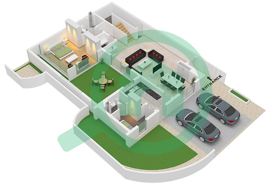 Мурджан Аль Саадият - Таунхаус 3 Cпальни планировка Тип TC4 Ground Floor interactive3D