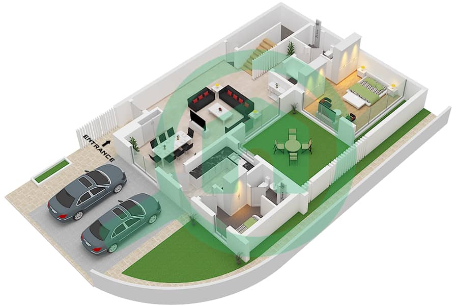 Murjan Al Saadiyat - 3 卧室联排别墅类型TC4A戶型图 Ground Floor interactive3D