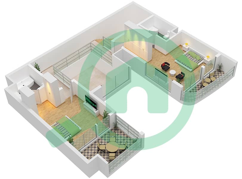 Murjan Al Saadiyat - 3 卧室联排别墅类型TC4A戶型图 First Floor interactive3D