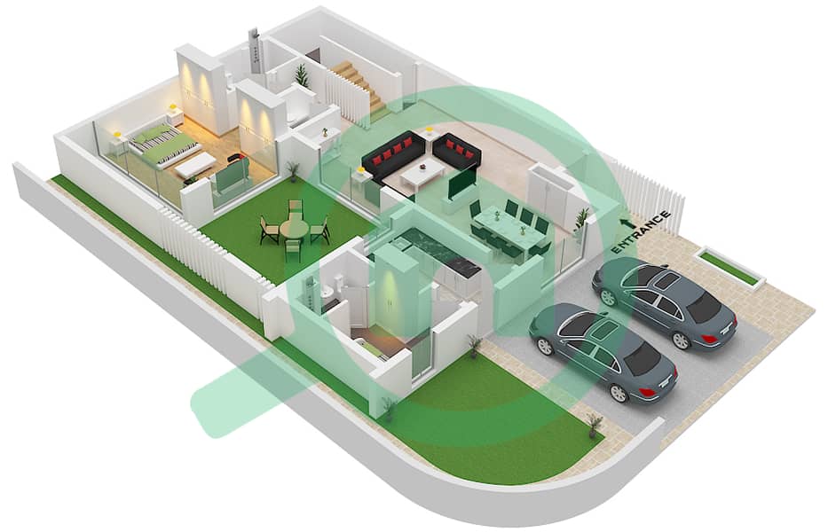 Murjan Al Saadiyat - 3 Bedroom Townhouse Type TC4-M Floor plan Ground Floor interactive3D