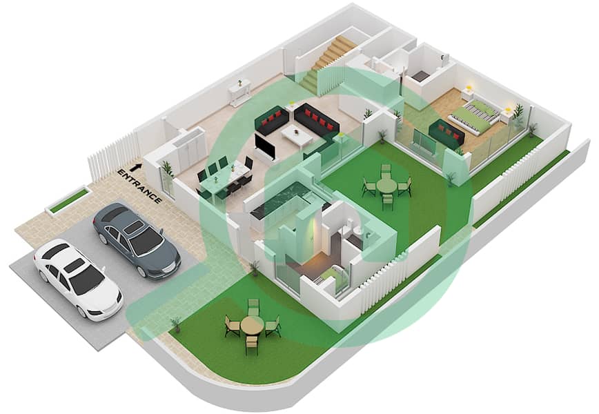 Murjan Al Saadiyat - 4 卧室联排别墅类型TC4戶型图 Ground Floor interactive3D