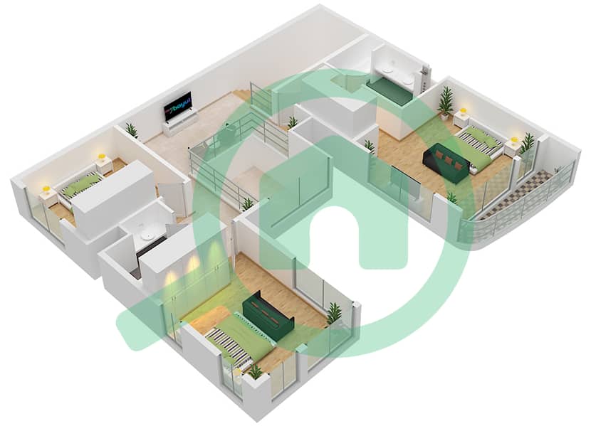 Murjan Al Saadiyat - 4 卧室联排别墅类型TC4戶型图 First Floor interactive3D