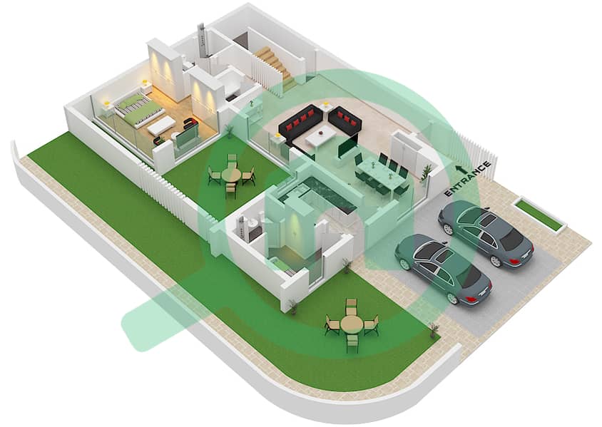 Murjan Al Saadiyat - 3 卧室联排别墅类型TC5戶型图 Ground Floor interactive3D