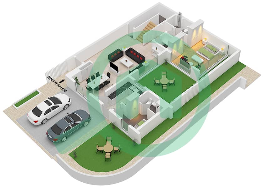 Murjan Al Saadiyat - 3 卧室联排别墅类型TC5-M戶型图 Ground Floor interactive3D