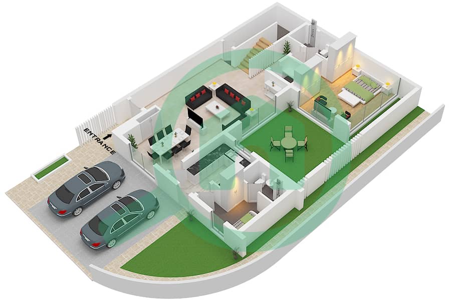 Murjan Al Saadiyat - 3 卧室联排别墅类型TC6-M戶型图 Ground Floor interactive3D