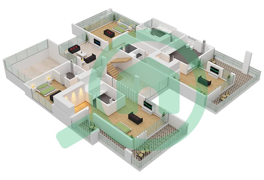 Murjan Al Saadiyat - 6 卧室别墅类型A戶型图 First Floor interactive3D